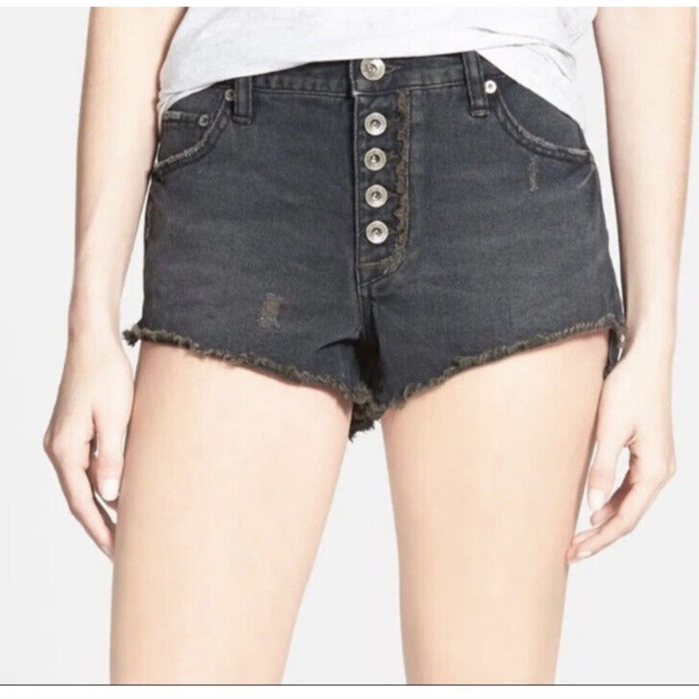 NWT Free People Dark Wash Runaway Slouch Denim Cut Off Button Fly Shorts…